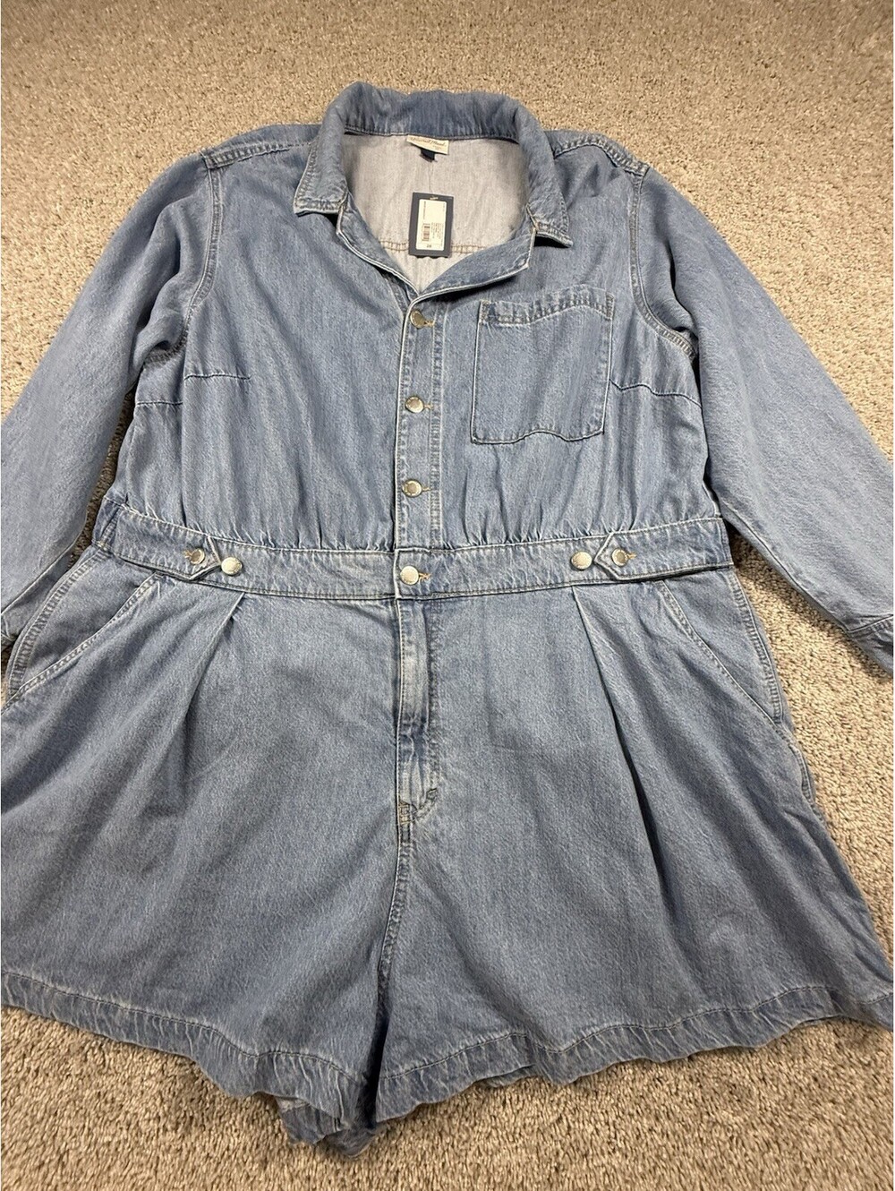 NWT Universal Thread Women’s Romper  Denim Long Sleeve Size 28 Adjustable Waist